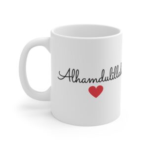 Alhamdulillah Mug - 11oz White Ceramic Coffee Cup with Heart